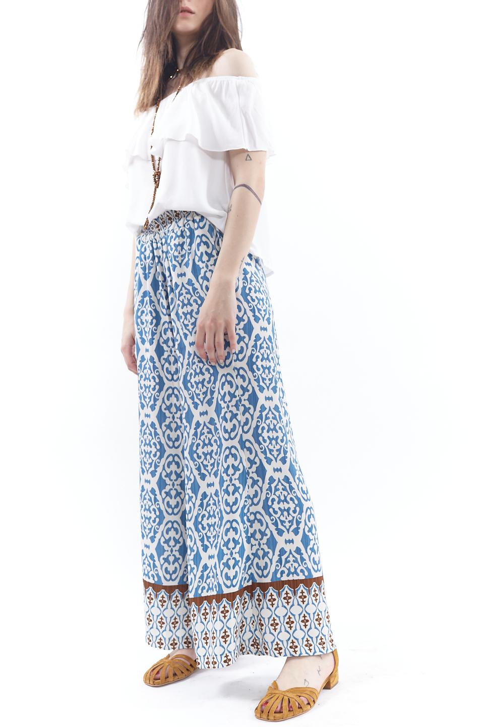 Pantalone viscosa con elastico azzurro etnico - Primavera Estate 2023 | Brend