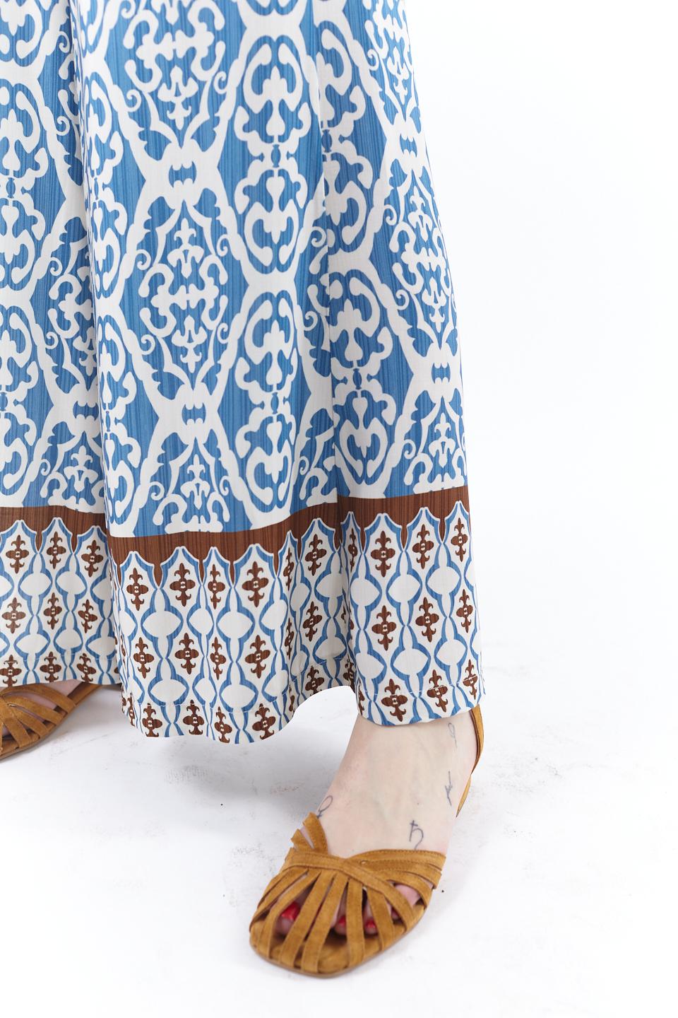 Pantalone viscosa con elastico azzurro etnico - Primavera Estate 2023 | Brend