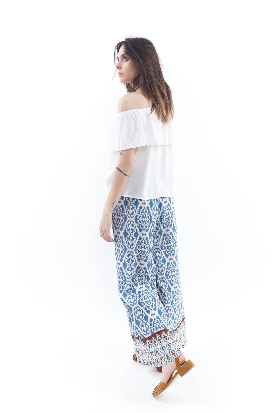 Pantalone viscosa con elastico azzurro etnico - Primavera Estate 2023 | Brend