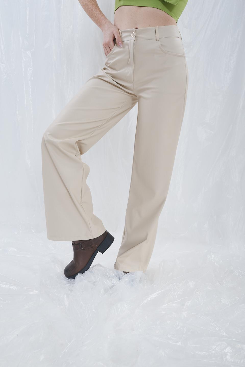 Pantalone palazzo eco-pelle crema - Primavera Estate 2023 | Brend