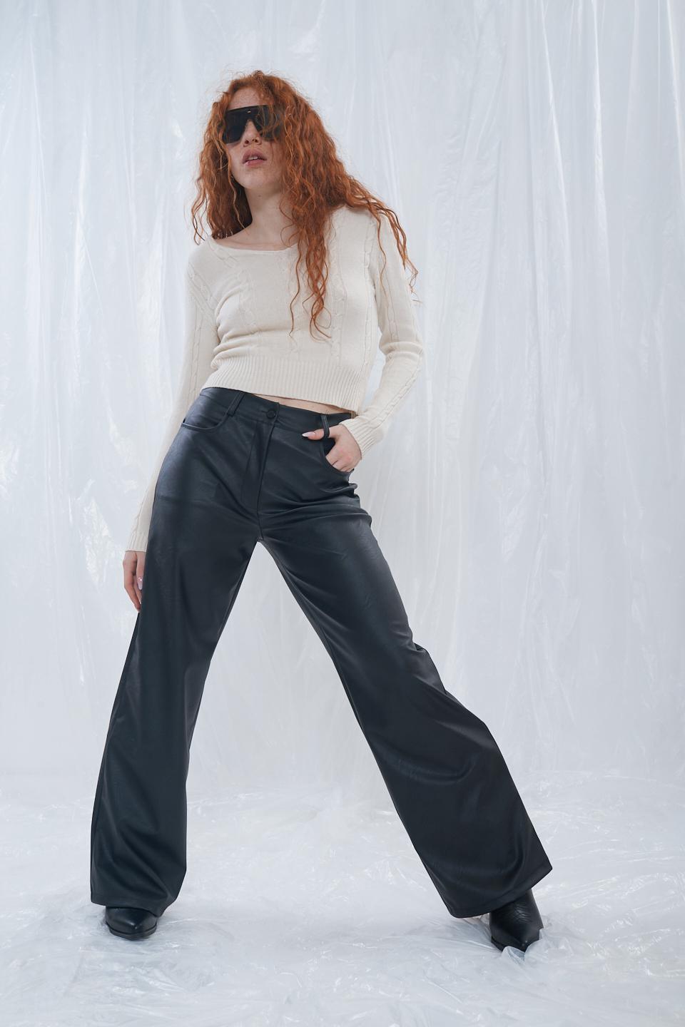 Pantalone palazzo eco-pelle nero - Primavera Estate 2023 | Brend