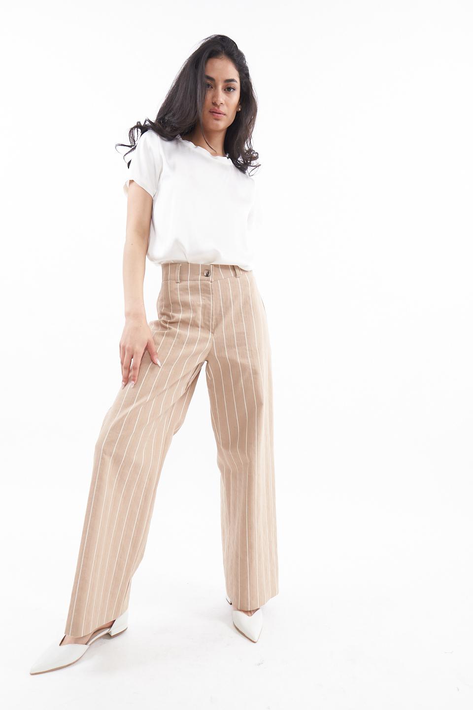 Pantalone palazzo gessato beige/panna - Primavera Estate 2023 | Brend