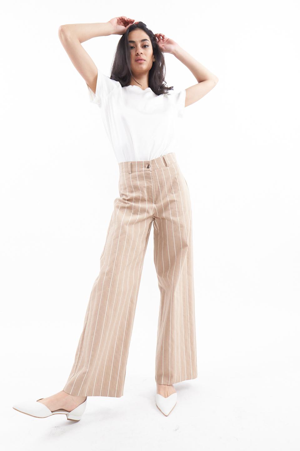 Pantalone palazzo gessato beige/panna - Primavera Estate 2023 | Brend