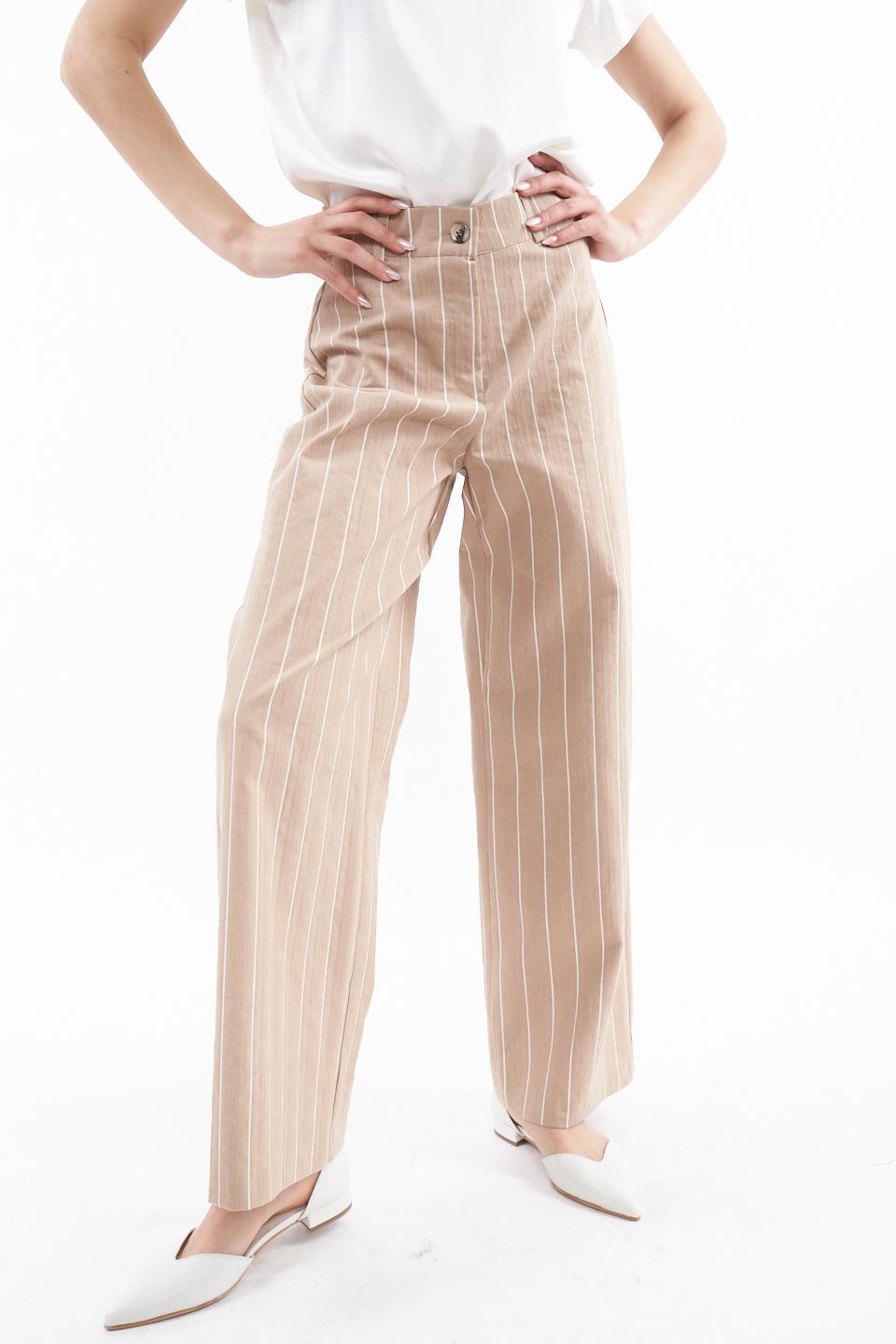 Pantalone palazzo gessato beige/panna - Primavera Estate 2023 | Brend
