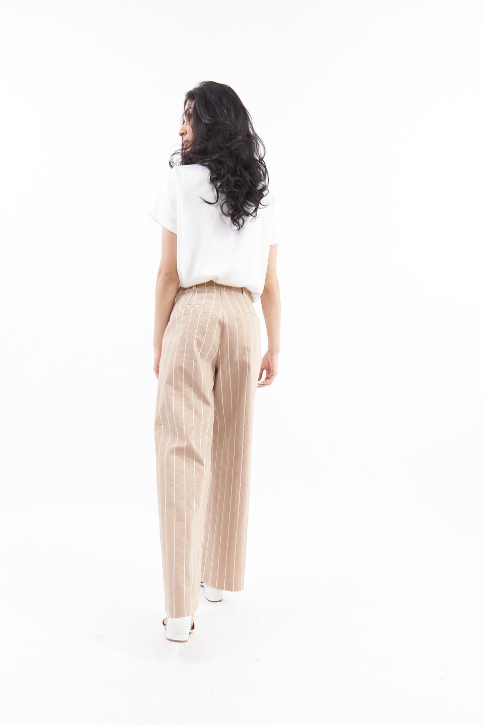Pantalone palazzo gessato beige/panna - Primavera Estate 2023 | Brend