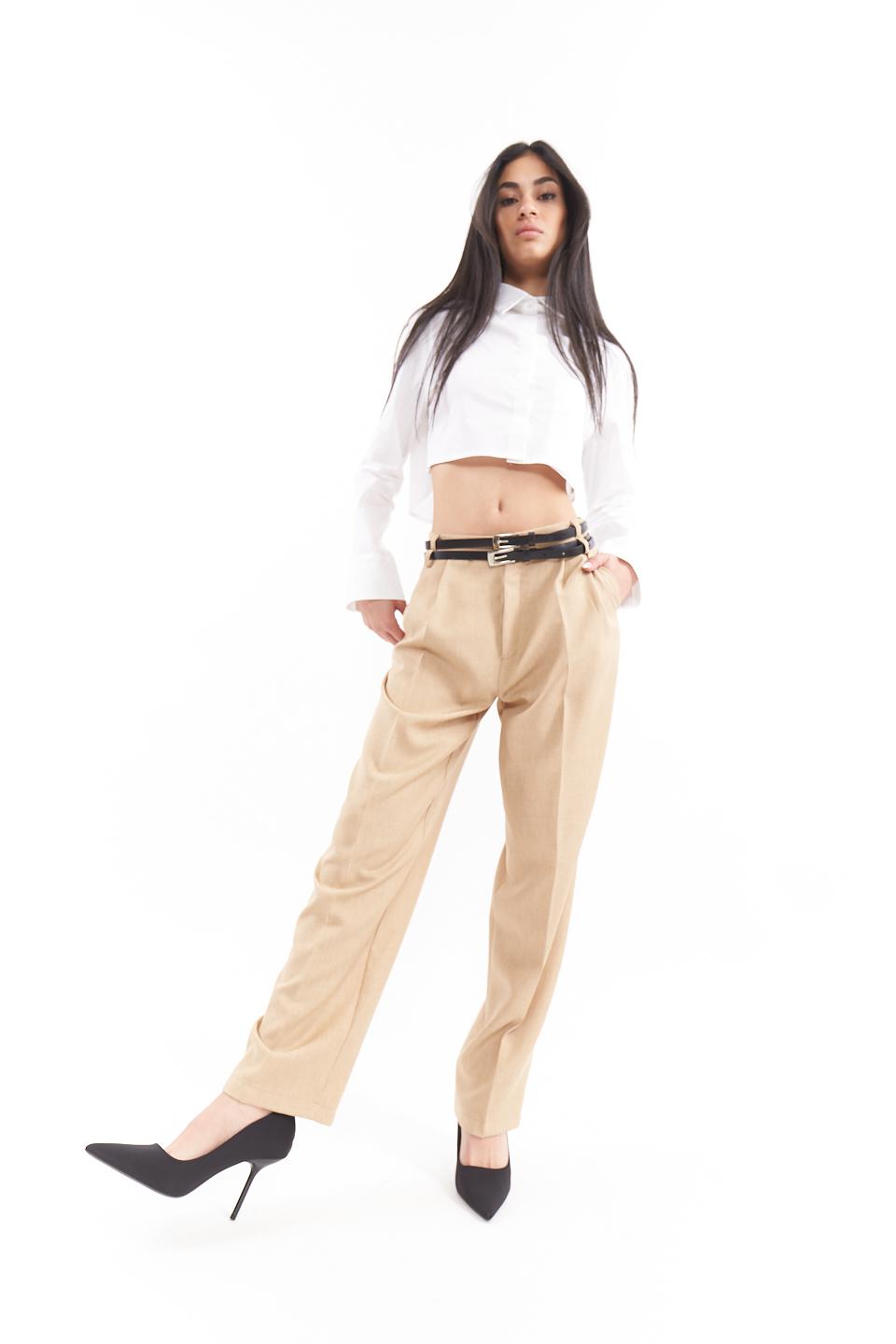 Pantalone pinces e doppia cintura beige - Primavera Estate 2023 | Brend