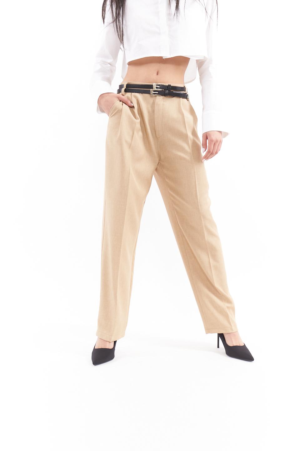 Pantalone pinces e doppia cintura beige - Primavera Estate 2023 | Brend