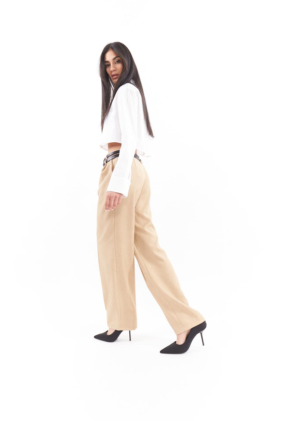 Pantalone pinces e doppia cintura beige - Primavera Estate 2023 | Brend