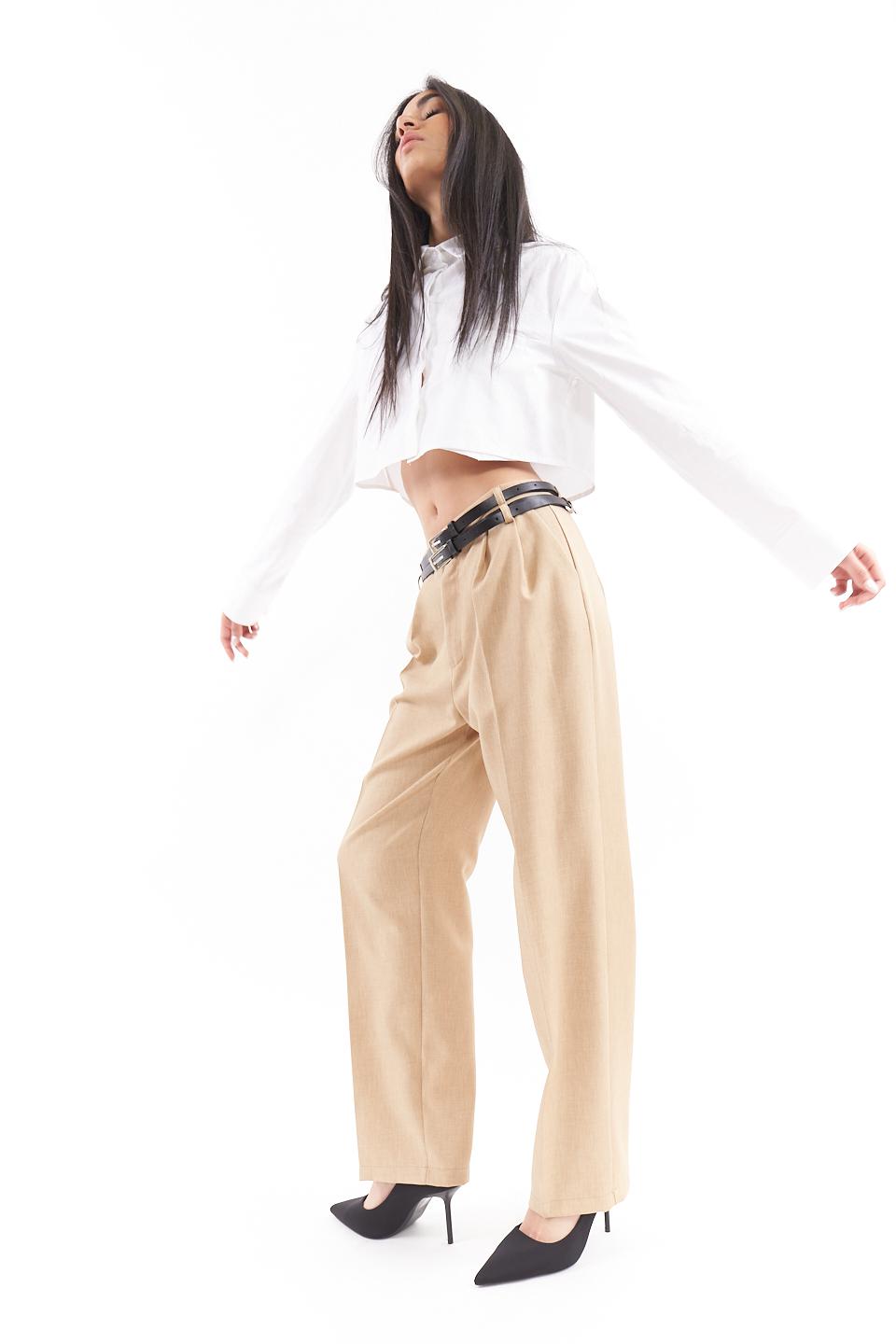 Pantalone pinces e doppia cintura beige - Primavera Estate 2023 | Brend