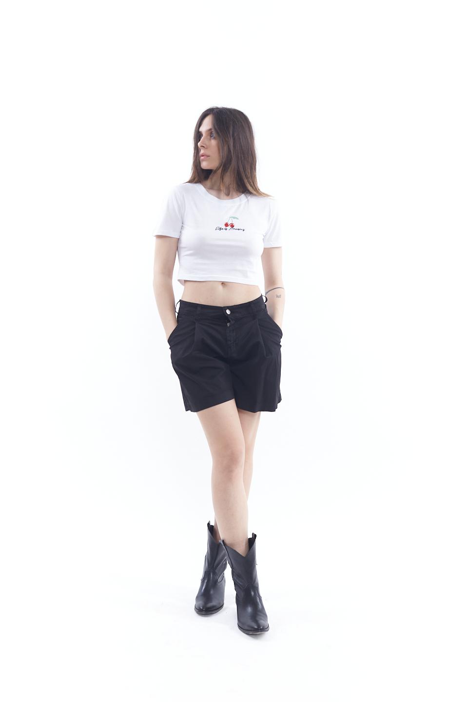 Shorts con pinces in cotone nero - Primavera Estate 2023 | Brend