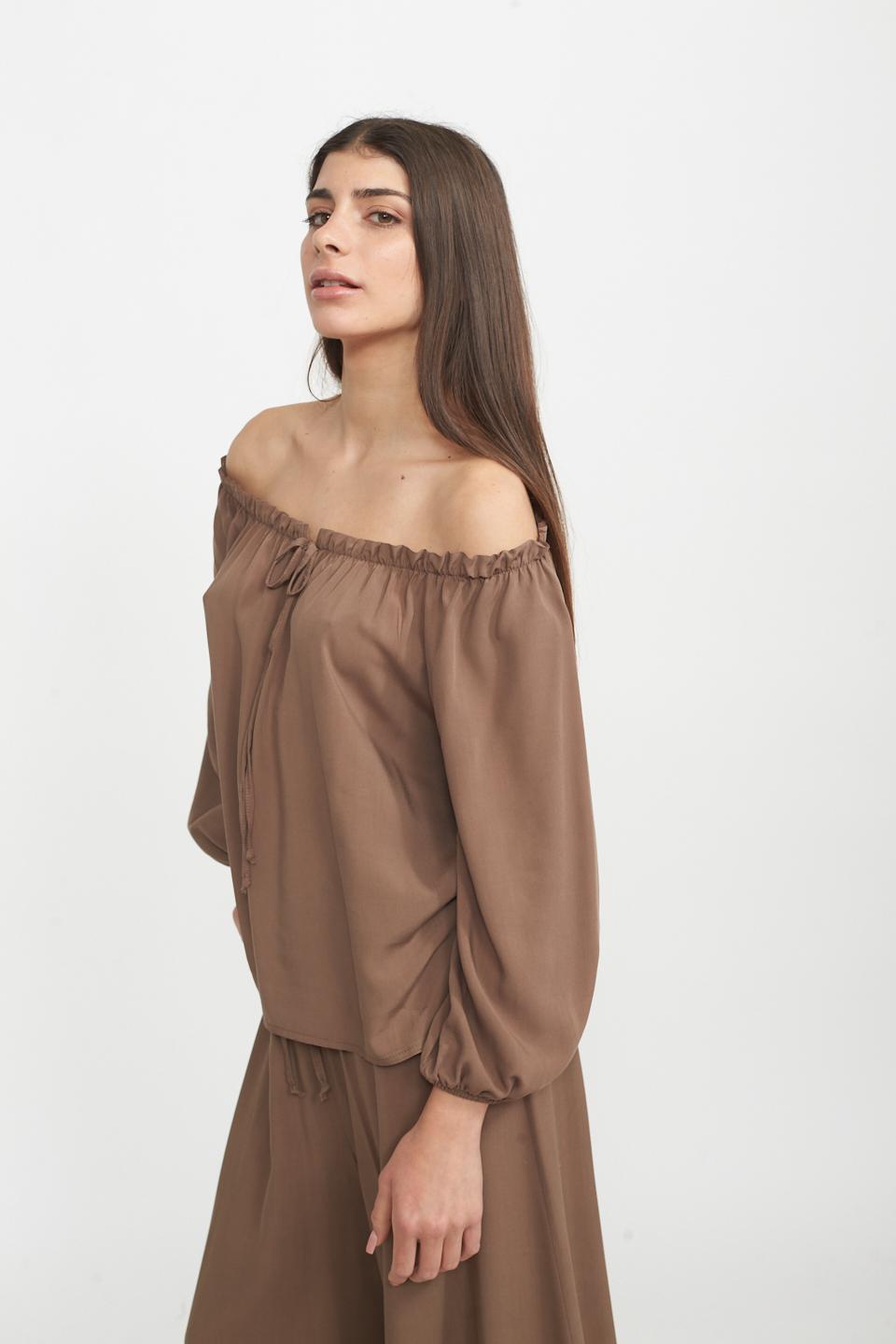 Blusa scollo shiffer cacao - Primavera Estate 2025 | Brend