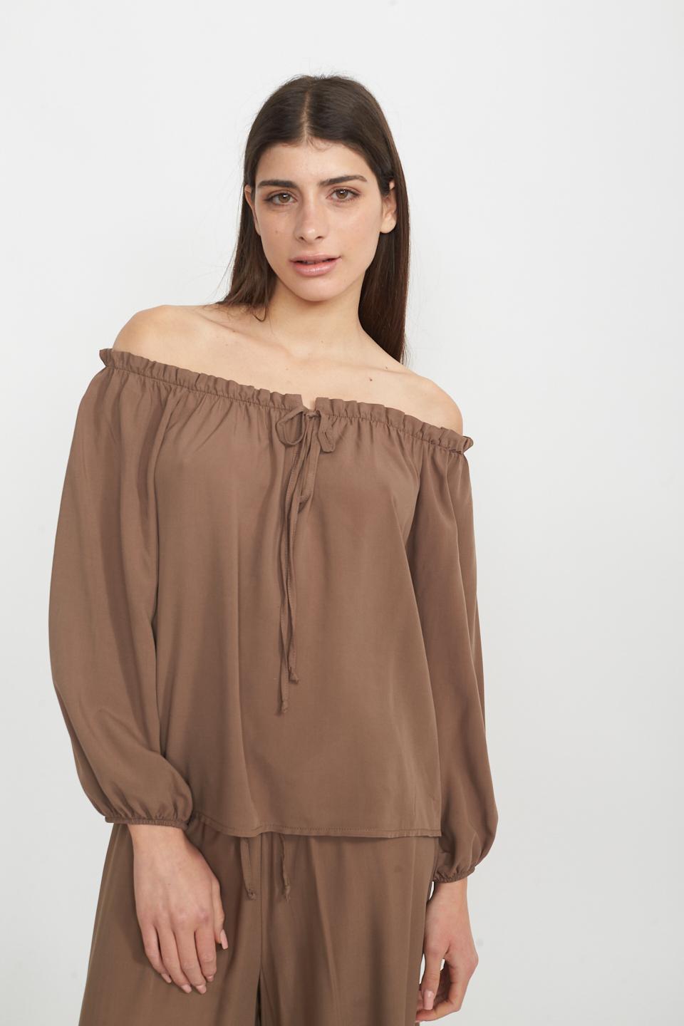 Blusa scollo shiffer cacao - Primavera Estate 2025 | Brend