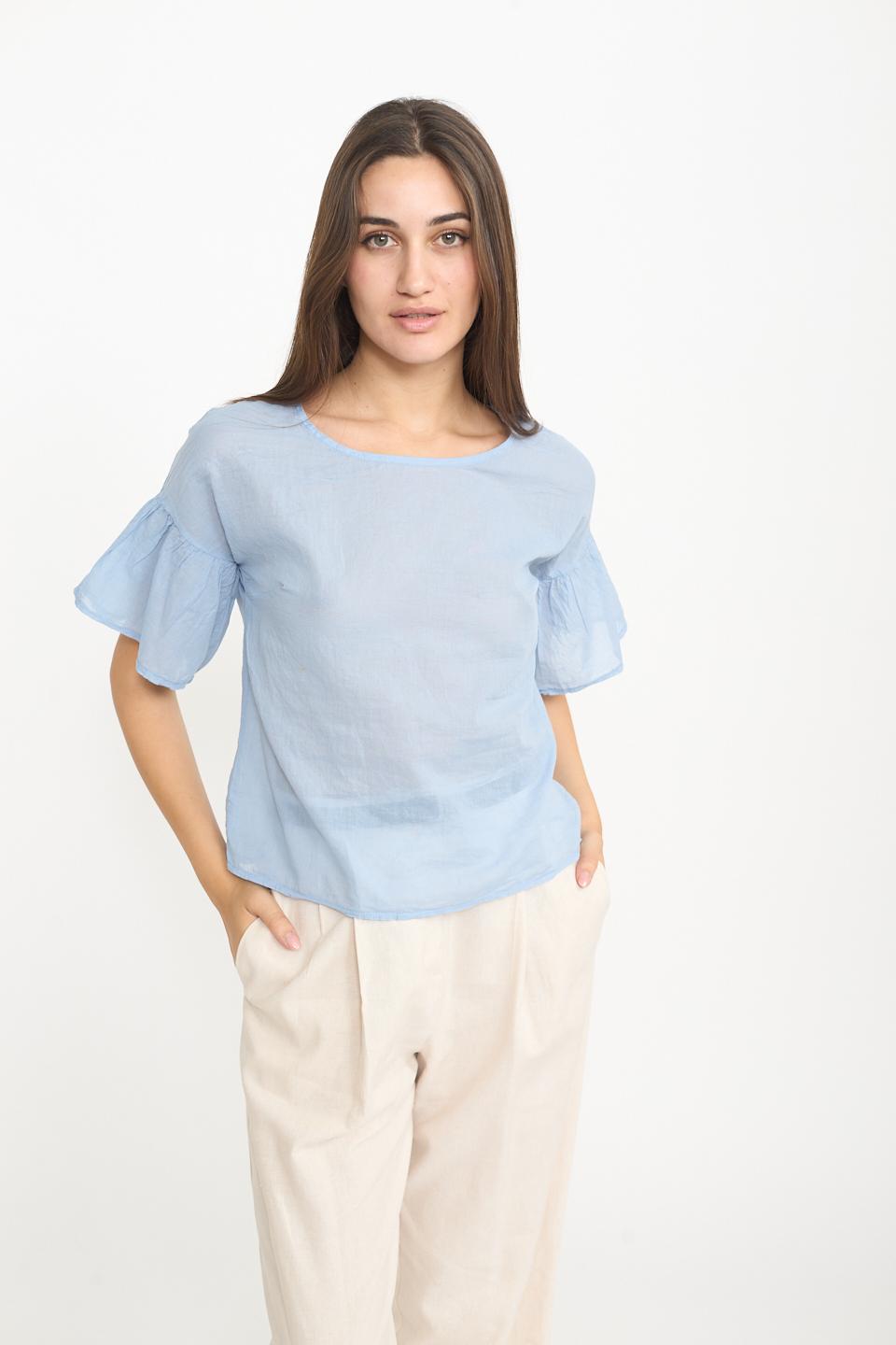 Blusa mezza manica volant celeste - Primavera Estate 2025 | Brend