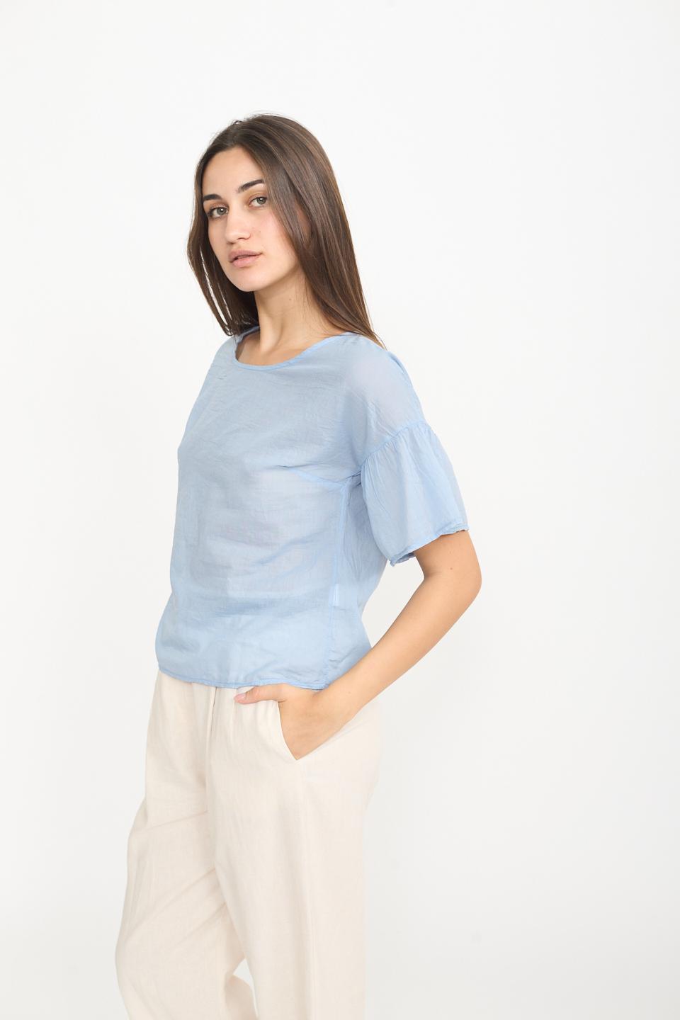 Blusa mezza manica volant celeste - Primavera Estate 2025 | Brend