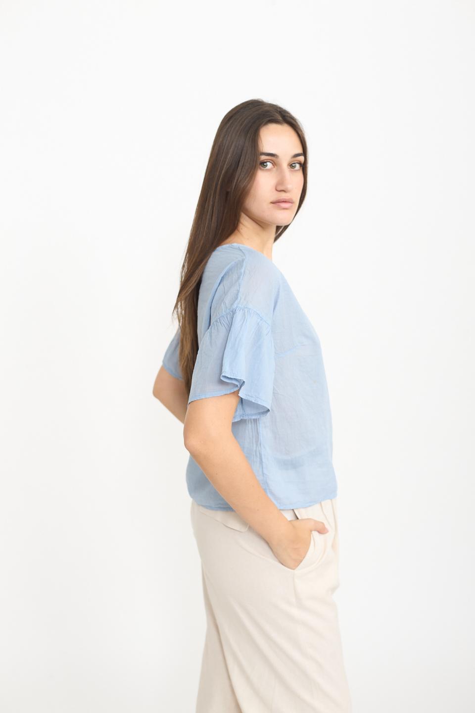 Blusa mezza manica volant celeste - Primavera Estate 2025 | Brend