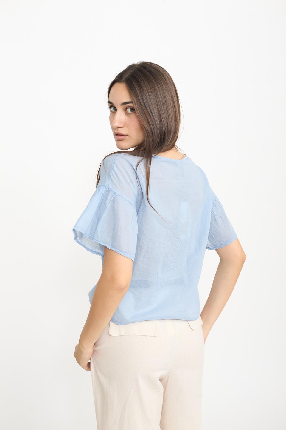 Blusa mezza manica volant celeste - Primavera Estate 2025 | Brend