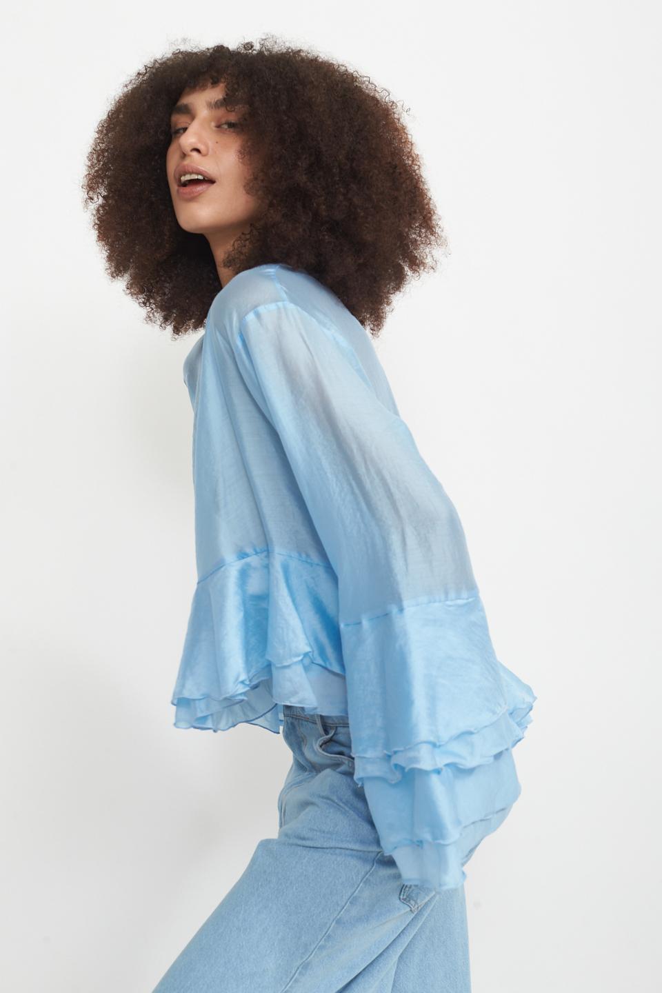 Blusa con gale asimmetrica celeste - Primavera Estate 2025 | Brend