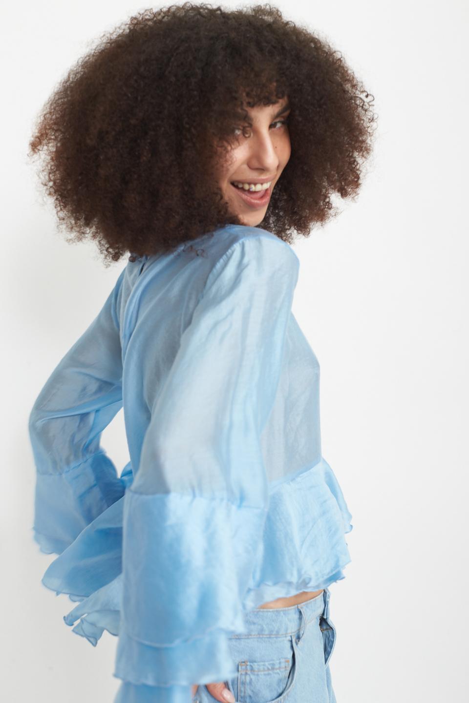 Blusa con gale asimmetrica celeste - Primavera Estate 2025 | Brend