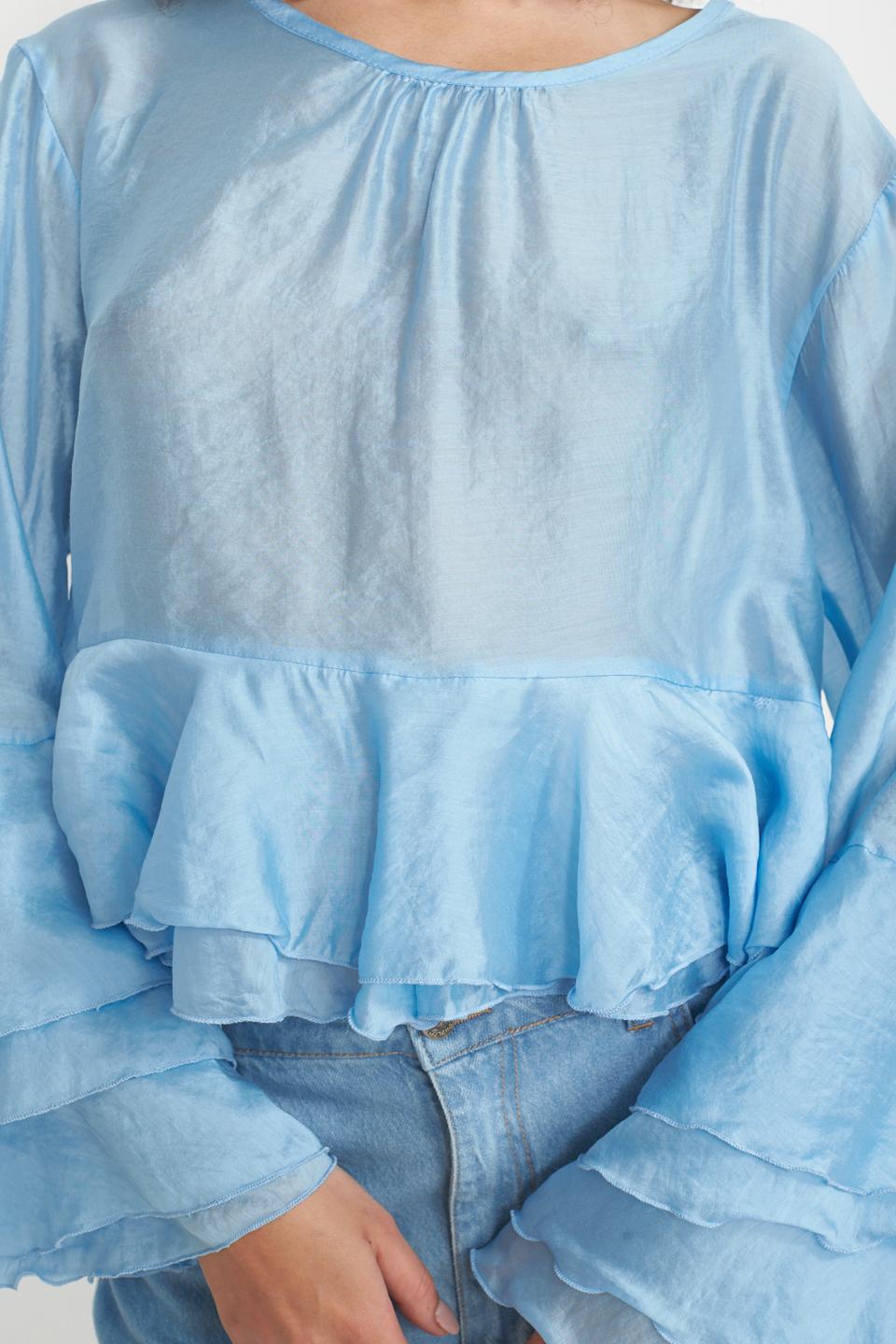 Blusa con gale asimmetrica celeste - Primavera Estate 2025 | Brend
