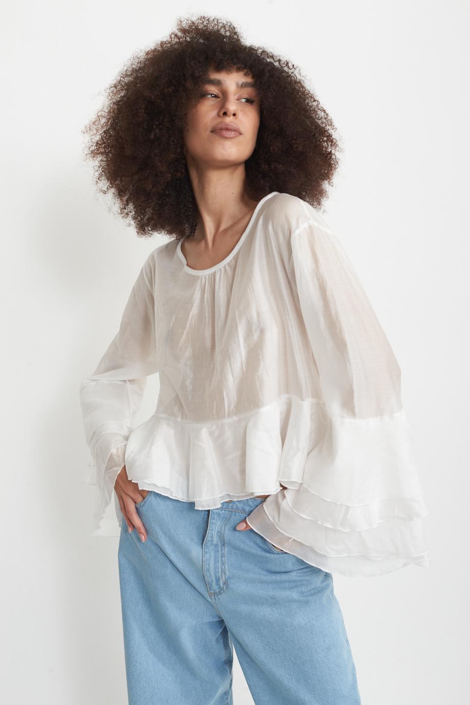 Blusa con gale asimmetrica panna - Primavera Estate 2025 | Brend