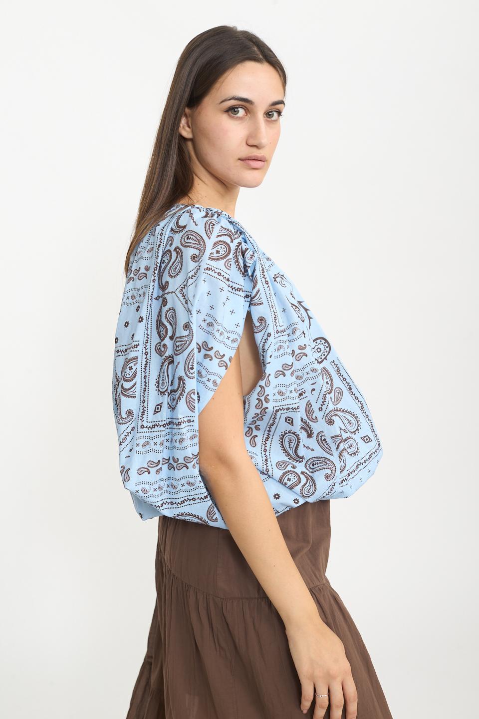 Blusa arricciata stampa bandata celeste/moro - Primavera Estate 2025 | Brend
