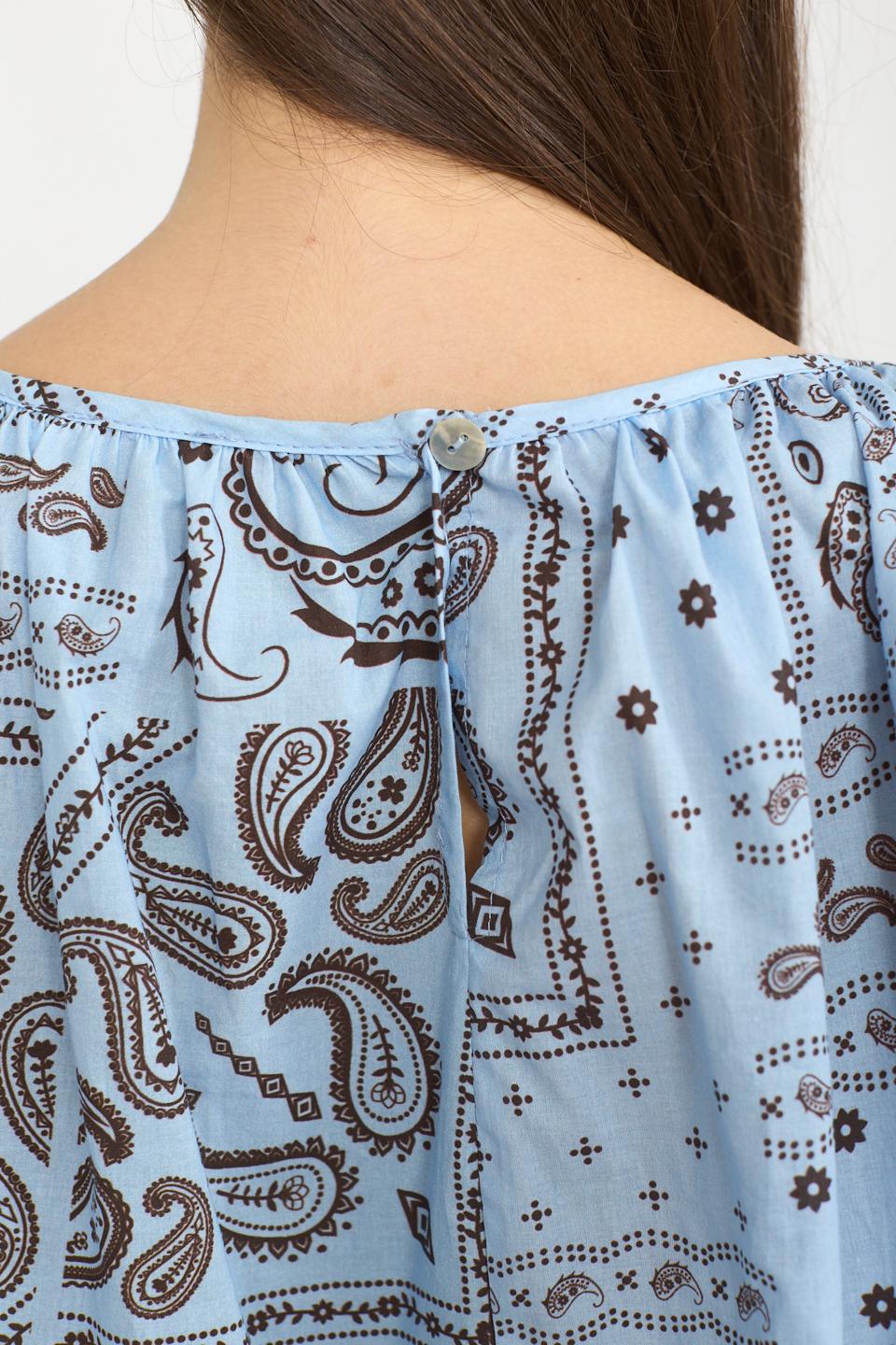 Blusa arricciata stampa bandata celeste/moro - Primavera Estate 2025 | Brend