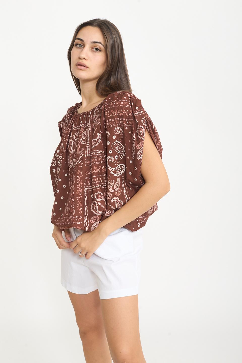Blusa arricciata stampa bandata moro/panna - Primavera Estate 2025 | Brend