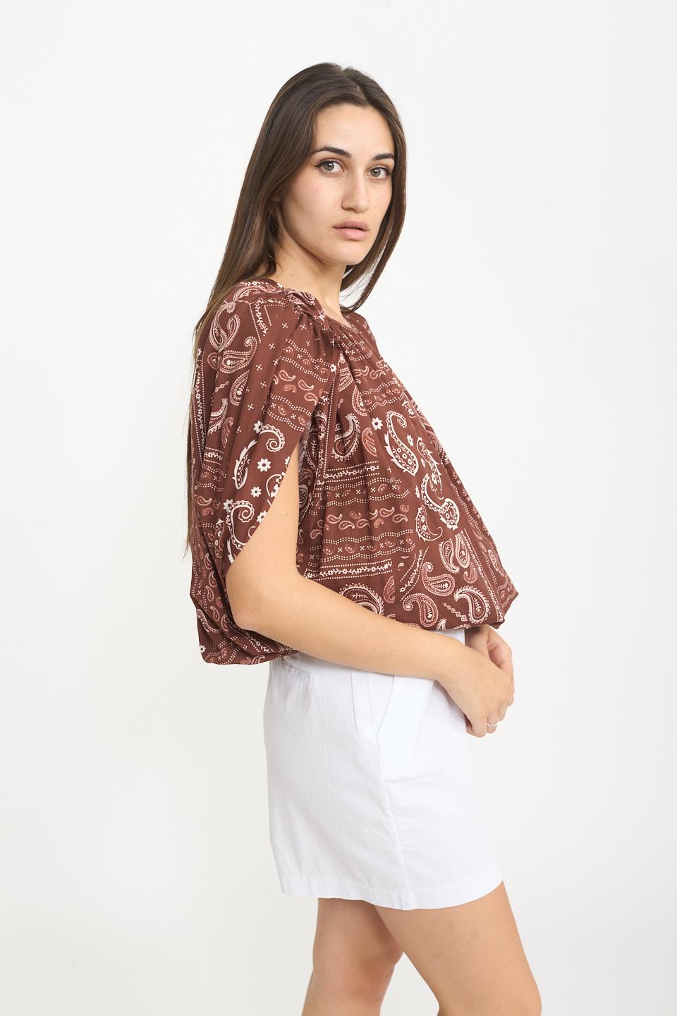 Blusa arricciata stampa bandata moro/panna - Primavera Estate 2025 | Brend