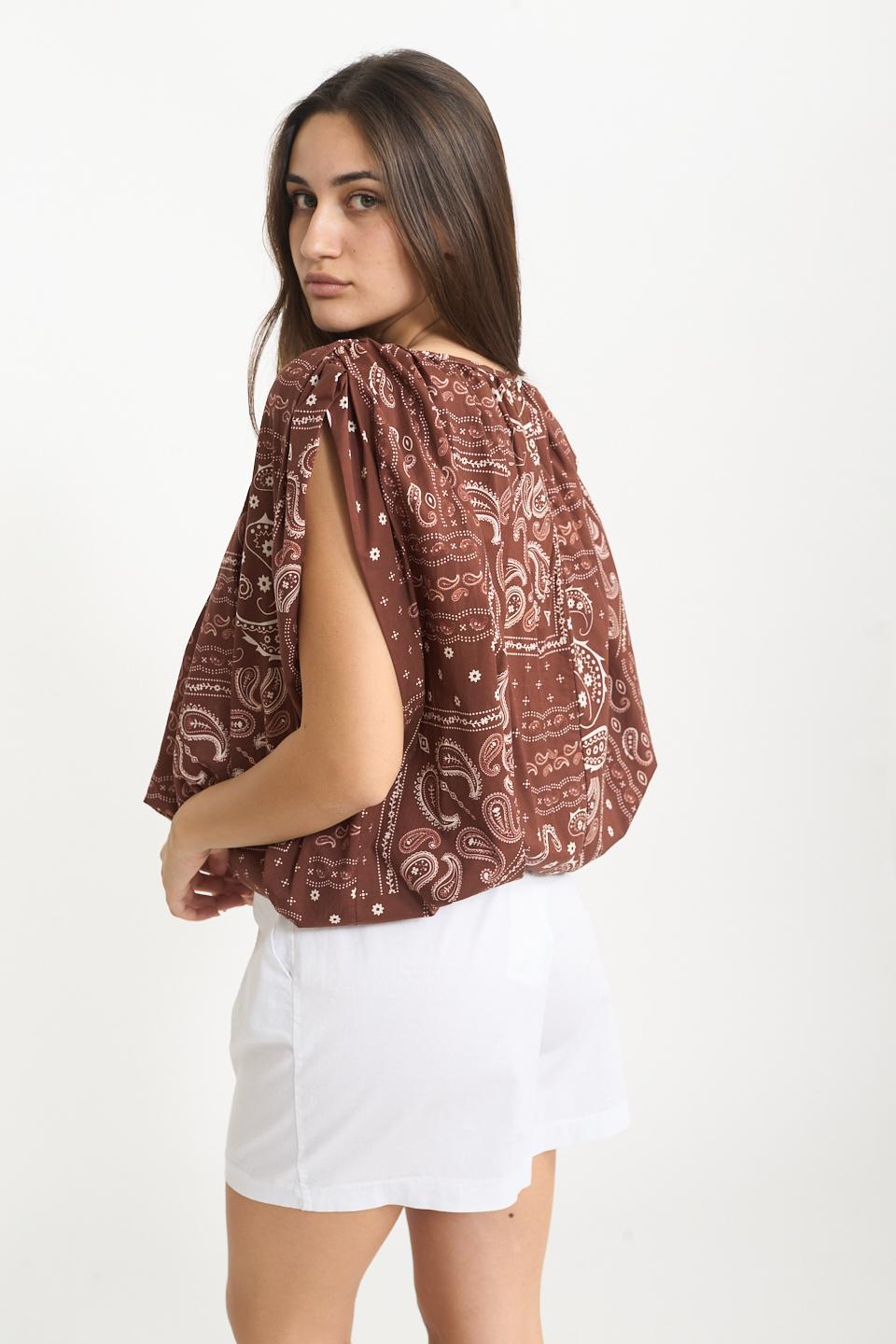 Blusa arricciata stampa bandata moro/panna - Primavera Estate 2025 | Brend