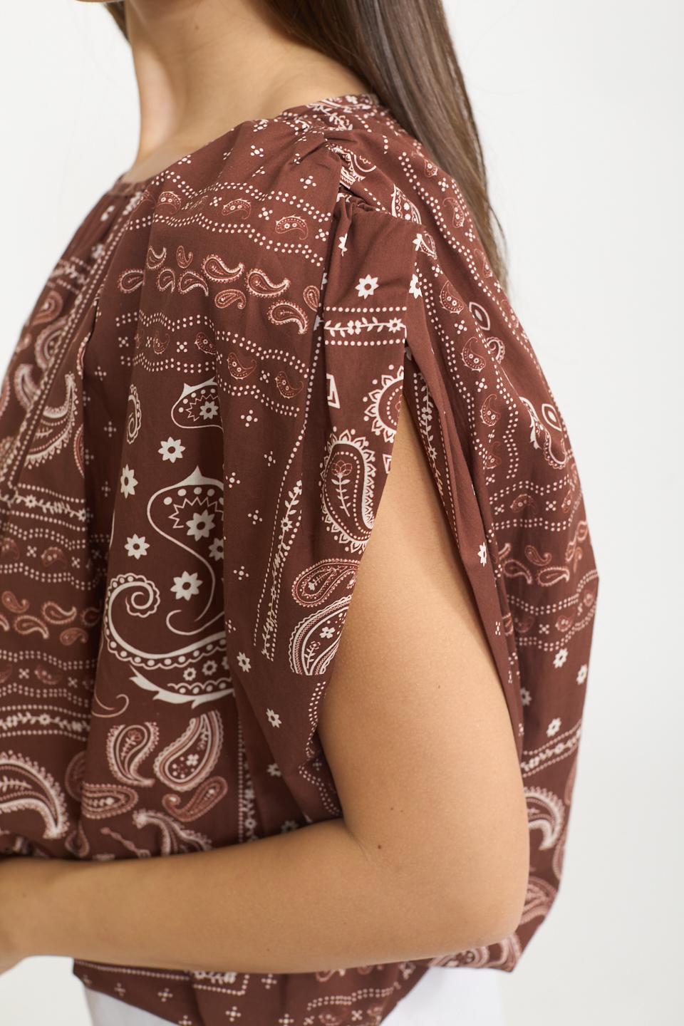 Blusa arricciata stampa bandata moro/panna - Primavera Estate 2025 | Brend