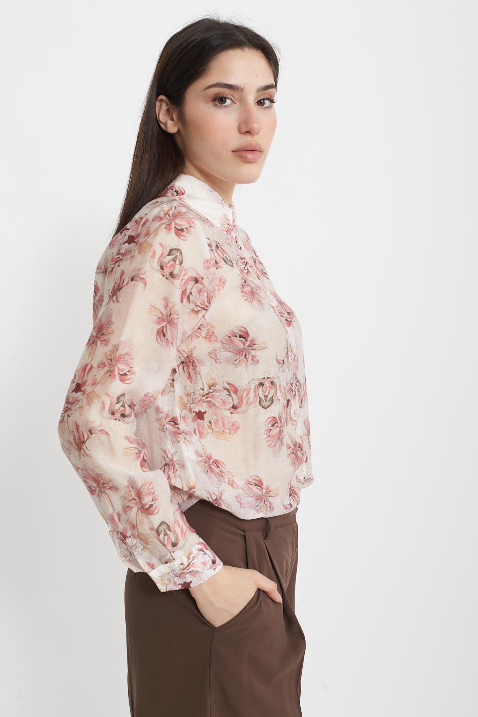 Camicia lyocell con stampa fantasia rosa - Primavera Estate 2025 | Brend