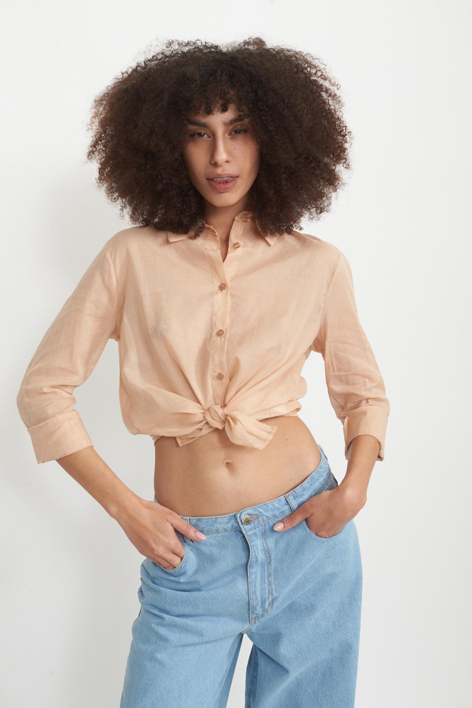 Camicia cotone nodo rosa - Primavera Estate 2025 | Brend