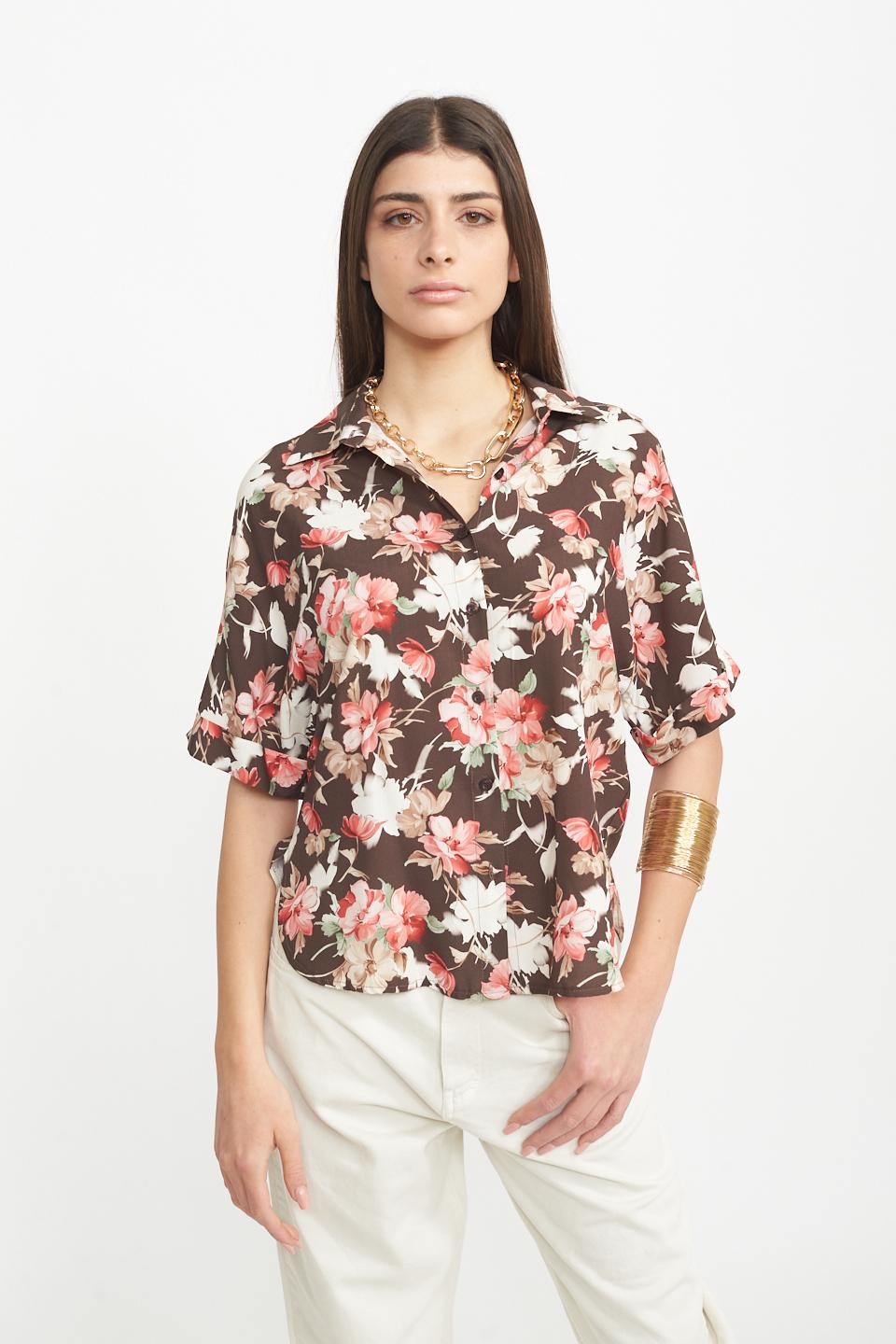 Camicia kimono viscosa fiori moro - Primavera Estate 2025 | Brend
