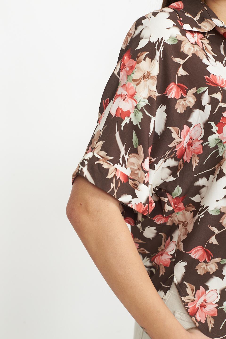Camicia kimono viscosa fiori moro - Primavera Estate 2025 | Brend