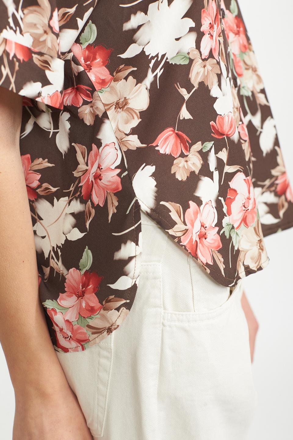 Camicia kimono viscosa fiori moro - Primavera Estate 2025 | Brend