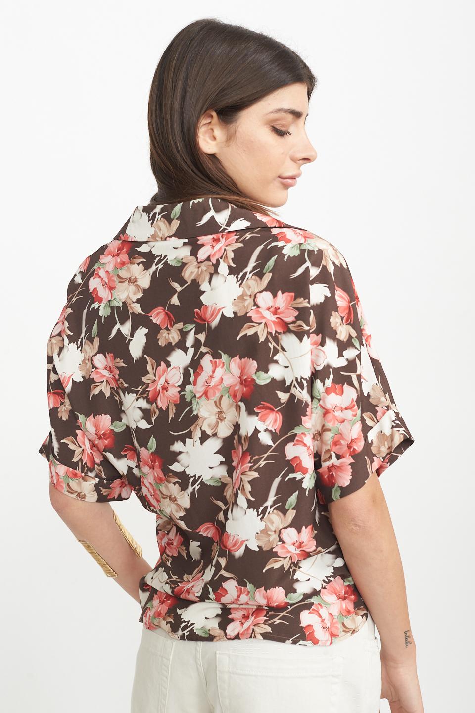 Camicia kimono viscosa fiori moro - Primavera Estate 2025 | Brend