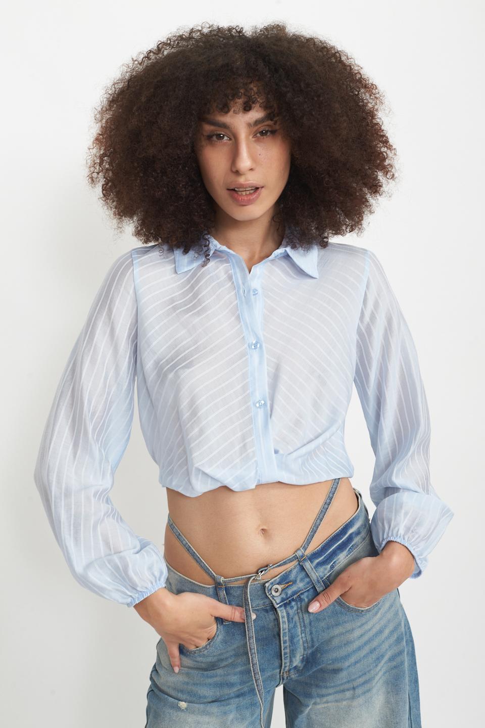 Camicia cropped righe nodo cielo - Primavera Estate 2025 | Brend