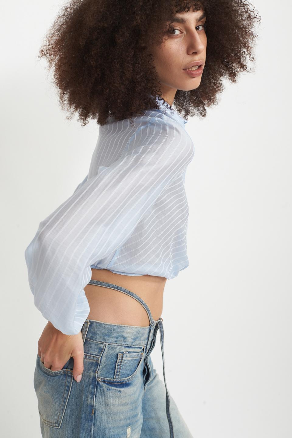Camicia cropped righe nodo cielo - Primavera Estate 2025 | Brend