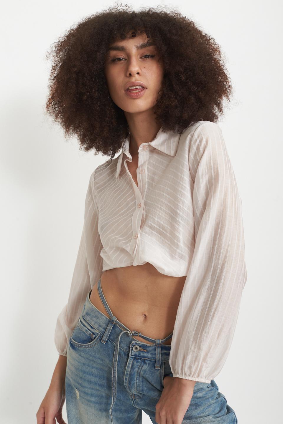 Camicia cropped righe nodo rosa - Primavera Estate 2025 | Brend