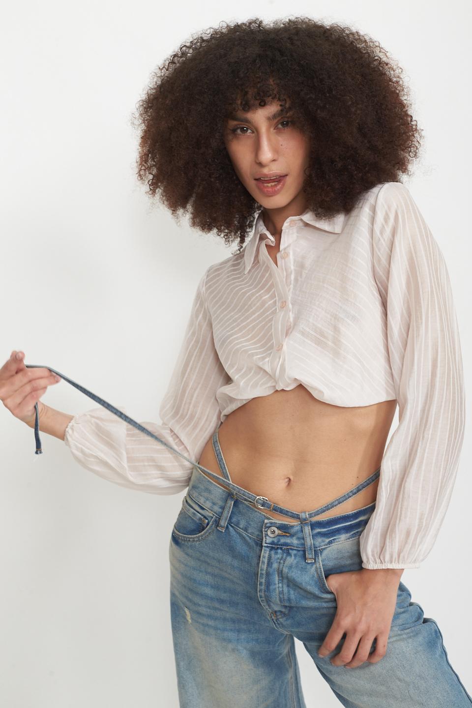 Camicia cropped righe nodo rosa - Primavera Estate 2025 | Brend