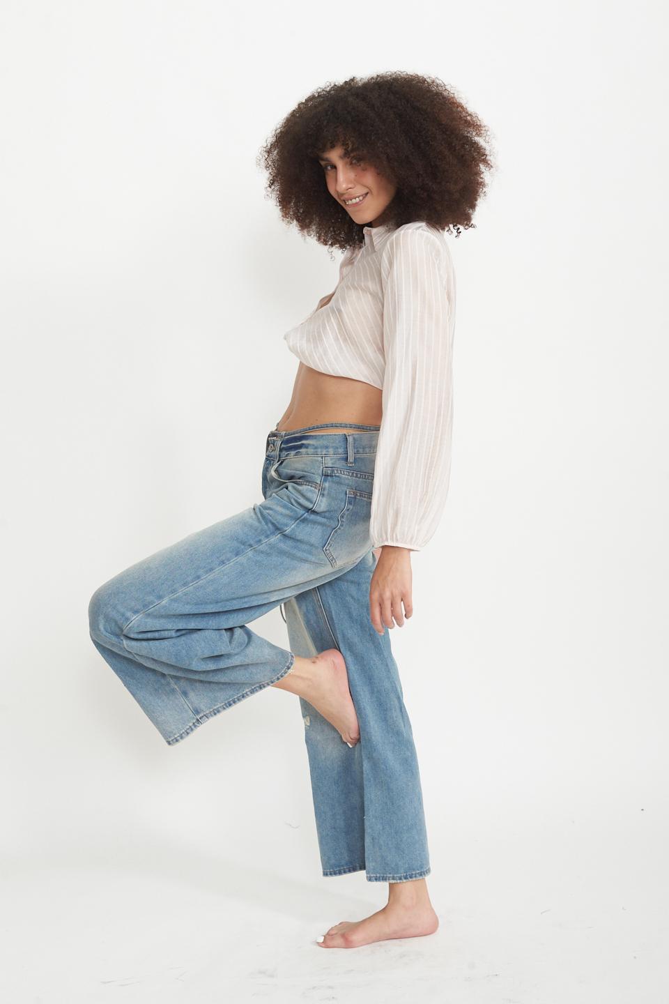 Camicia cropped righe nodo rosa - Primavera Estate 2025 | Brend