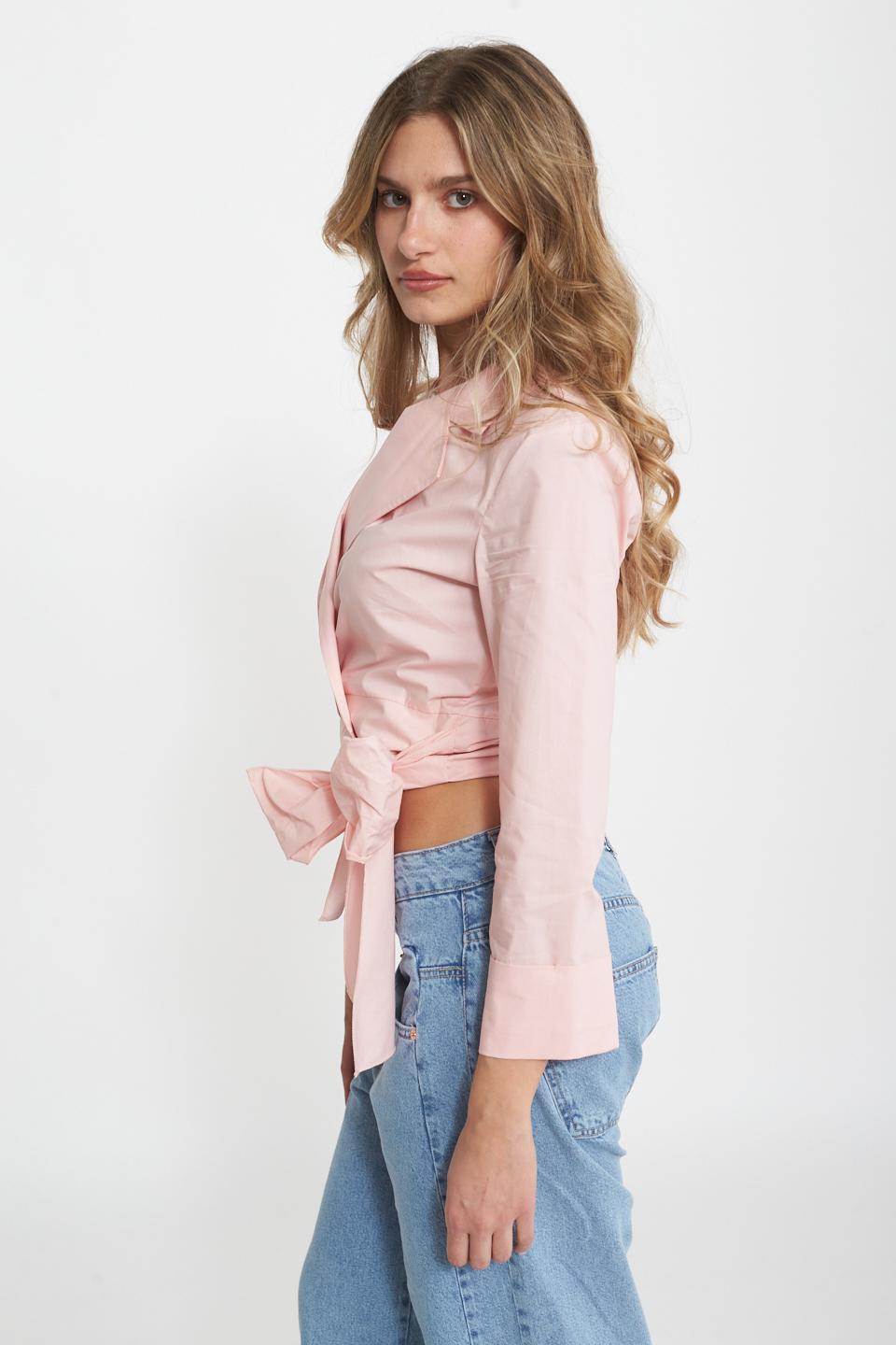 Camicia incrocio con fiocco rosa - Primavera Estate 2025 | Brend