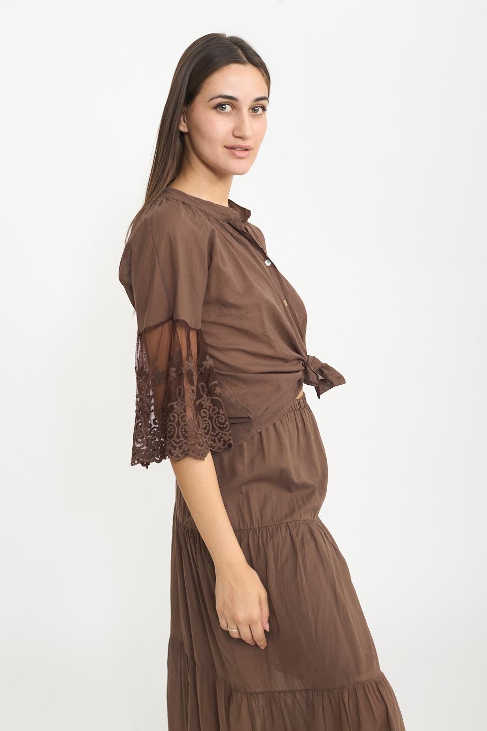 Camicia manica balza tulle moro - Primavera Estate 2025 | Brend