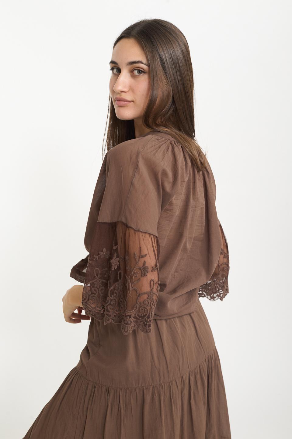 Camicia manica balza tulle moro - Primavera Estate 2025 | Brend