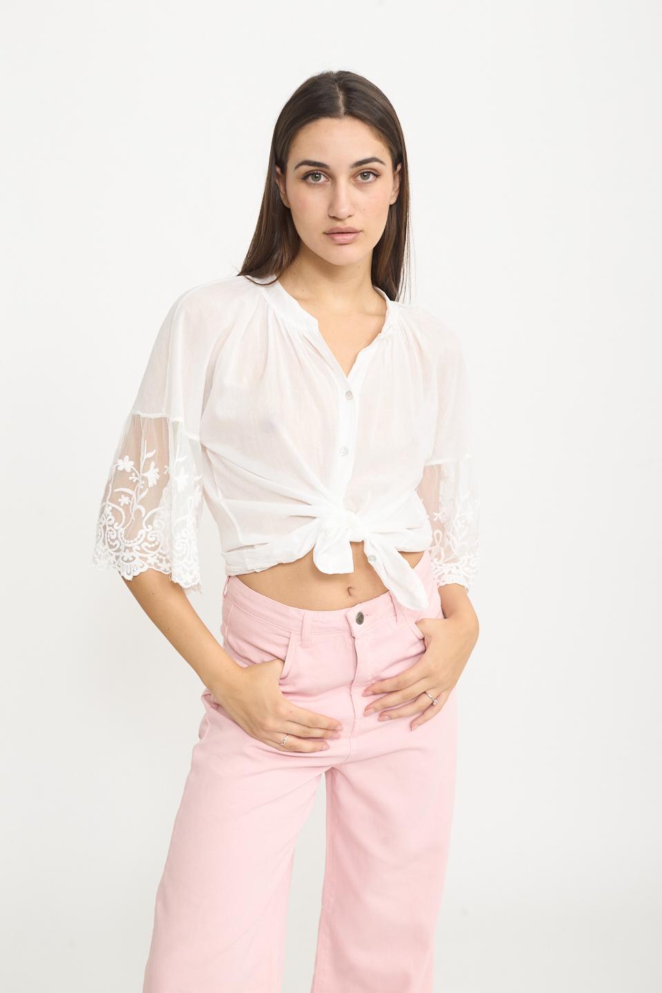 Camicia manica balza tulle panna - Primavera Estate 2025 | Brend