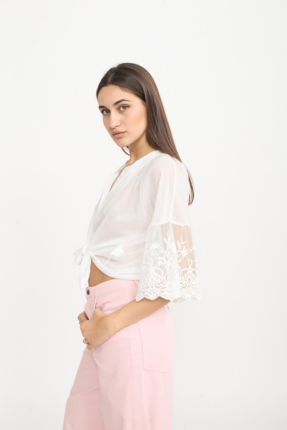 Camicia manica balza tulle panna - Primavera Estate 2025 | Brend