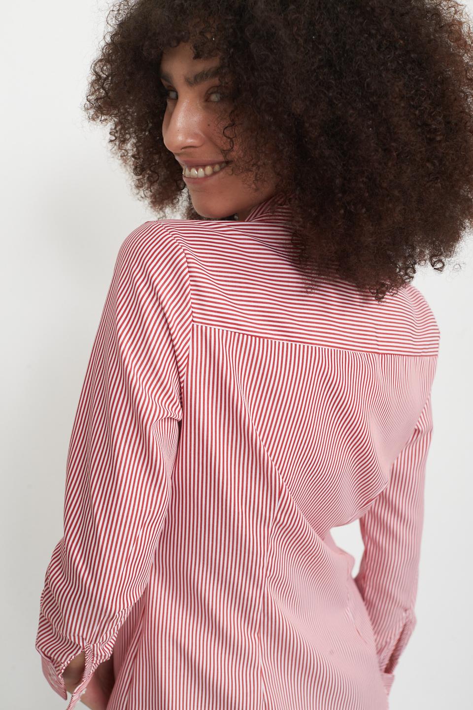 Camicia slim rigata con strass rigo rosso - Primavera Estate 2025 | Brend
