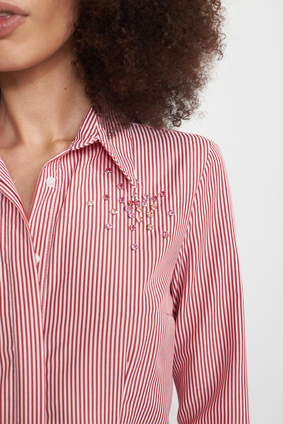 Camicia slim rigata con strass rigo rosso - Primavera Estate 2025 | Brend