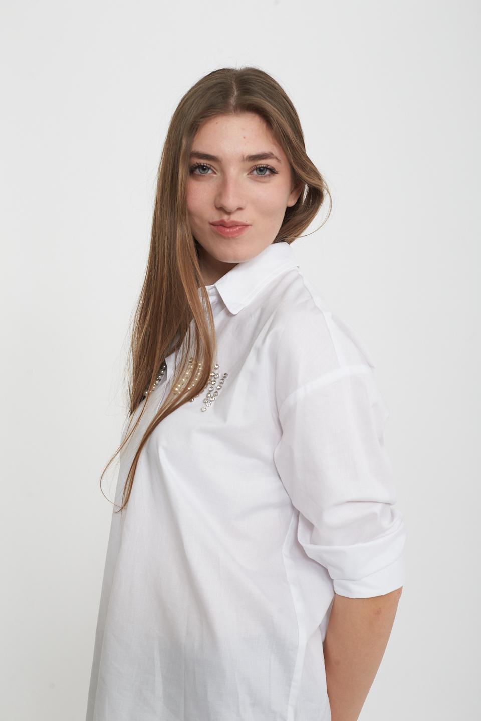 Camicia bon ton strass bianco - Primavera Estate 2025 | Brend