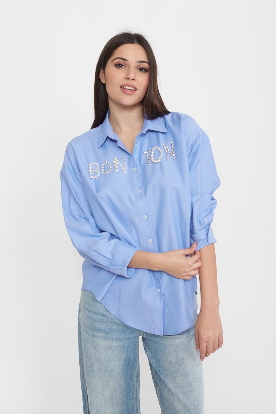 Camicia bon ton strass celeste - Primavera Estate 2025 | Brend